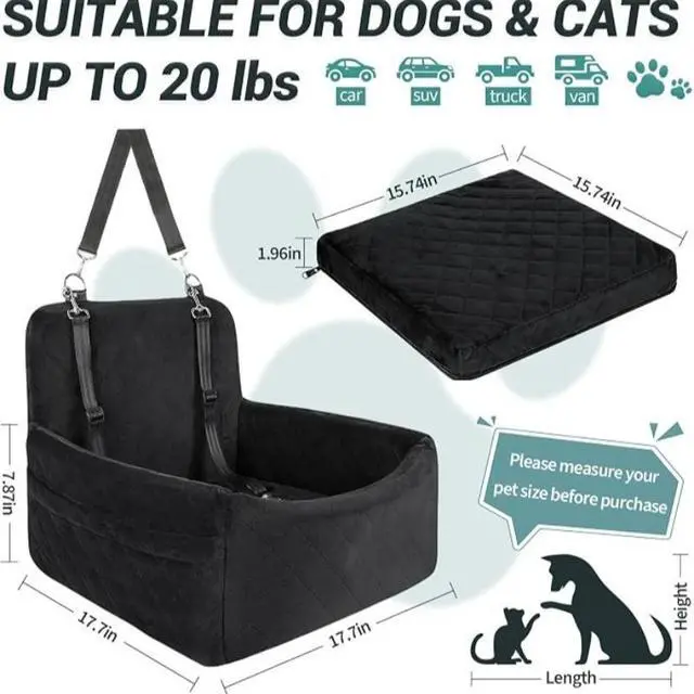 Alt view image 4 of 6 - Dog Car Seat for Small Medium Dogs, Quilted Pet Booster Car Seat, Soft AntiSlip Pet Travel Carrier with Safety Harness for Car Travel
