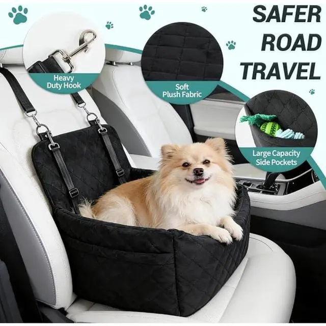 Alt view image 5 of 6 - Dog Car Seat for Small Medium Dogs, Quilted Pet Booster Car Seat, Soft AntiSlip Pet Travel Carrier with Safety Harness for Car Travel