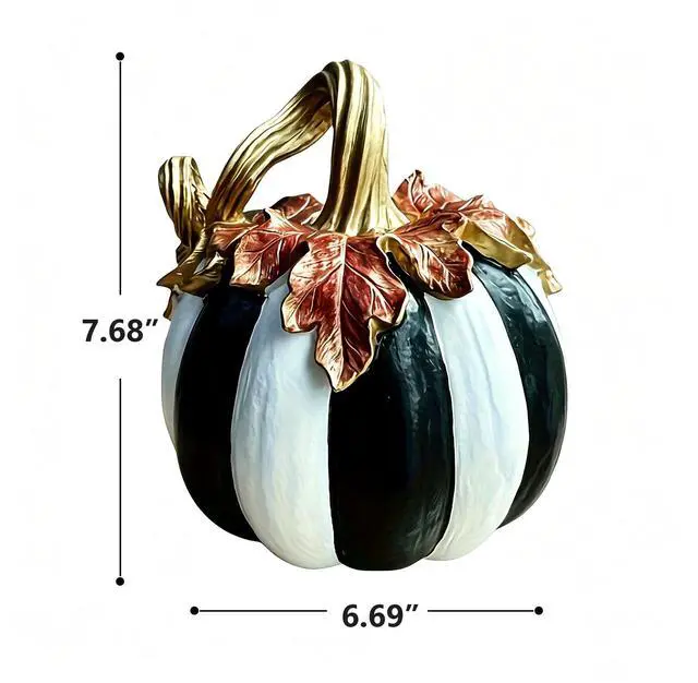 Alt view image 2 of 7 - Charming Resin Pumpkin Ornament, Black White Plaid Pumpkin Tabletop Decor, Multipurpose Indoor Outdoor Home Centerpiece for Halloween Thanksgiving Fall Decor