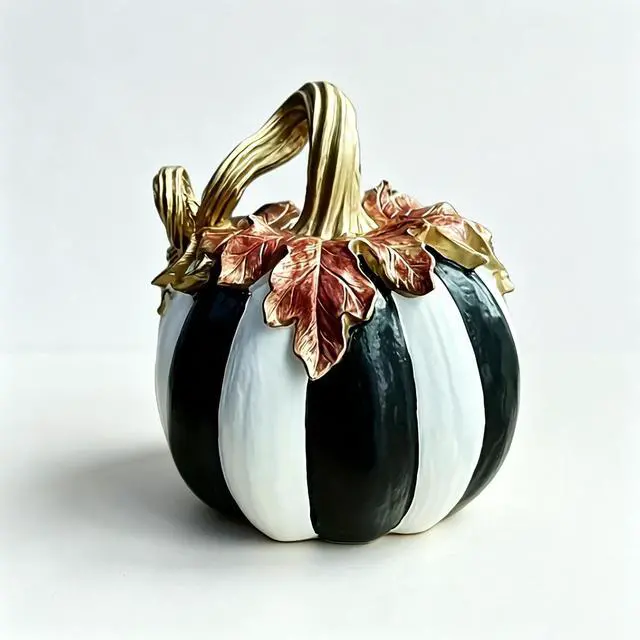 Main image of Charming Resin Pumpkin Ornament, Black White Plaid Pumpkin Tabletop Decor, Multipurpose Indoor Outdoor Home Centerpiece for Halloween Thanksgiving Fall Decor