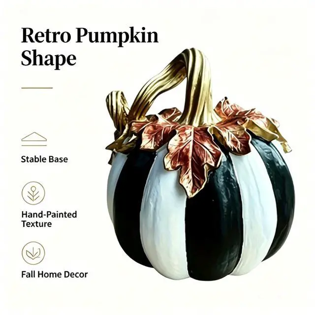 Alt view image 3 of 7 - Charming Resin Pumpkin Ornament, Black White Plaid Pumpkin Tabletop Decor, Multipurpose Indoor Outdoor Home Centerpiece for Halloween Thanksgiving Fall Decor