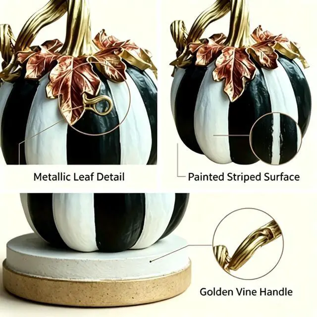 Alt view image 4 of 7 - Charming Resin Pumpkin Ornament, Black White Plaid Pumpkin Tabletop Decor, Multipurpose Indoor Outdoor Home Centerpiece for Halloween Thanksgiving Fall Decor