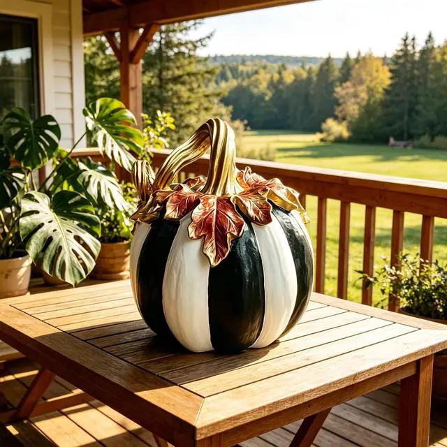 Alt view image 7 of 7 - Charming Resin Pumpkin Ornament, Black White Plaid Pumpkin Tabletop Decor, Multipurpose Indoor Outdoor Home Centerpiece for Halloween Thanksgiving Fall Decor