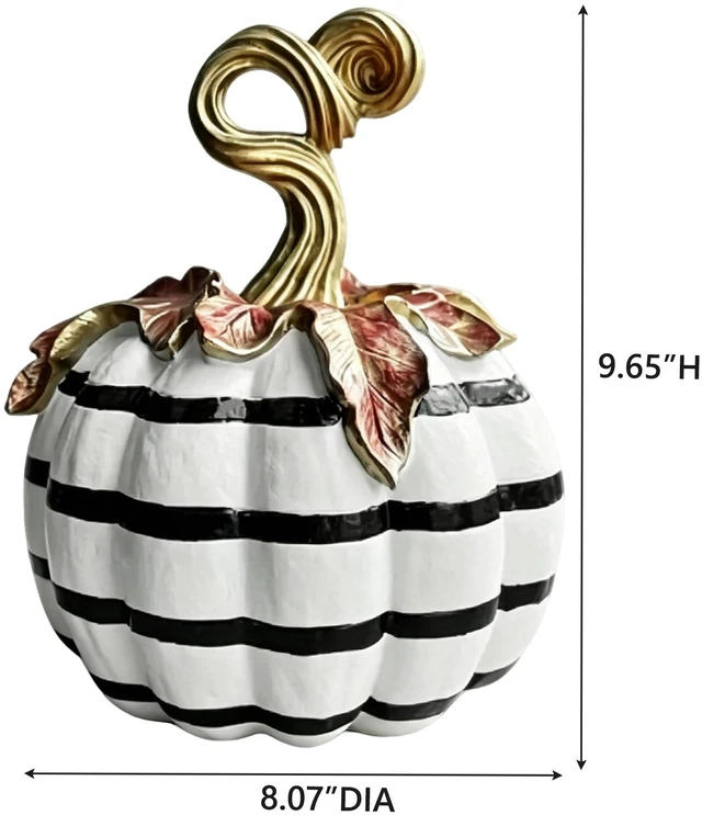Alt view image 2 of 6 - Charming Resin Pumpkin Ornament, Black White Plaid Pumpkin Tabletop Decor, Multipurpose Indoor Outdoor Home Centerpiece for Halloween Thanksgiving Fall Decor