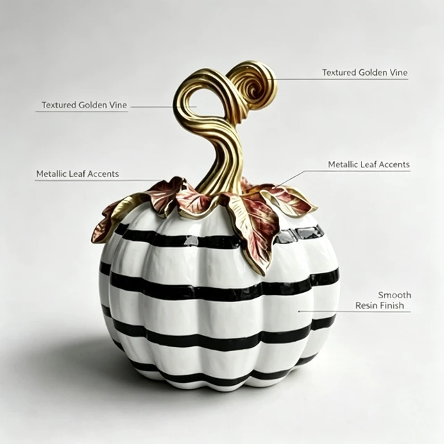 Alt view image 4 of 6 - Charming Resin Pumpkin Ornament, Black White Plaid Pumpkin Tabletop Decor, Multipurpose Indoor Outdoor Home Centerpiece for Halloween Thanksgiving Fall Decor
