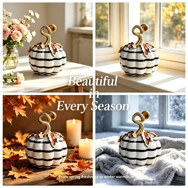 Alt view image 5 of 6 - Charming Resin Pumpkin Ornament, Black White Plaid Pumpkin Tabletop Decor, Multipurpose Indoor Outdoor Home Centerpiece for Halloween Thanksgiving Fall Decor