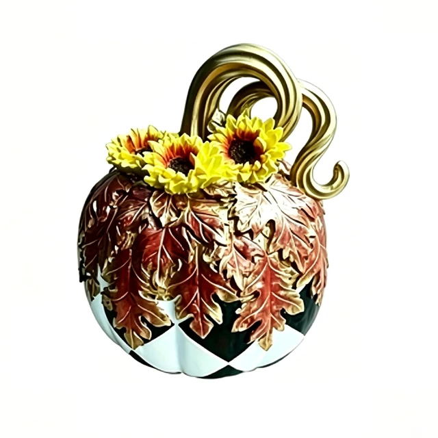 Main image of Charming Resin Pumpkin Ornament, Black White Plaid Pumpkin Tabletop Decor, Multipurpose Indoor Outdoor Home Centerpiece for Halloween Thanksgiving Fall Decor