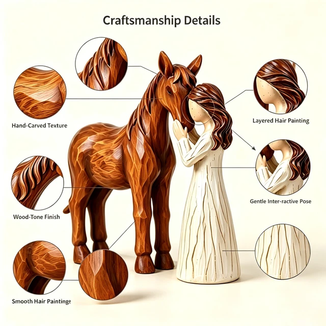 Alt view image 3 of 4 - Girl and Horse Resin Statue, Hugging Animal Art Sculpture, Modern Resin Craft Ornament, Creative Home Desktop Decoration, Ideal Festival Gift for Family and Friends