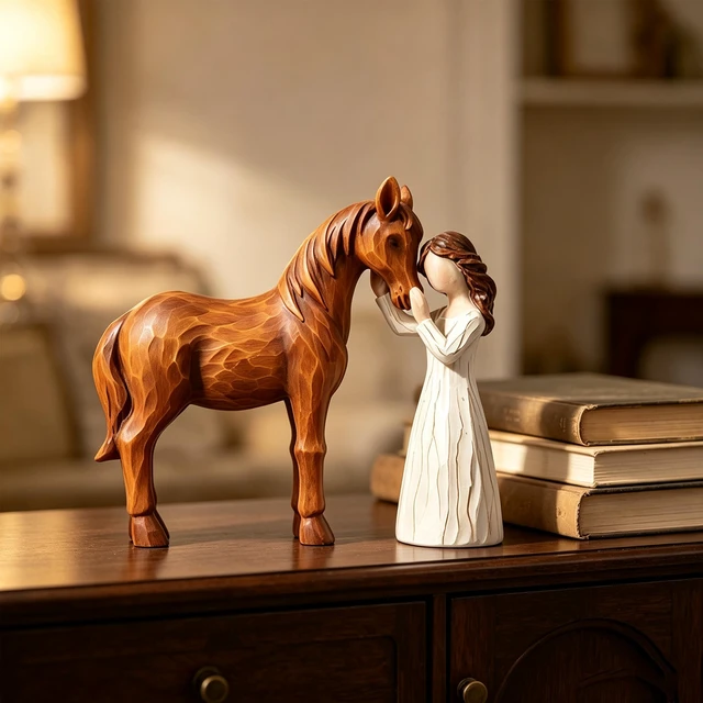 Alt view image 4 of 4 - Girl and Horse Resin Statue, Hugging Animal Art Sculpture, Modern Resin Craft Ornament, Creative Home Desktop Decoration, Ideal Festival Gift for Family and Friends