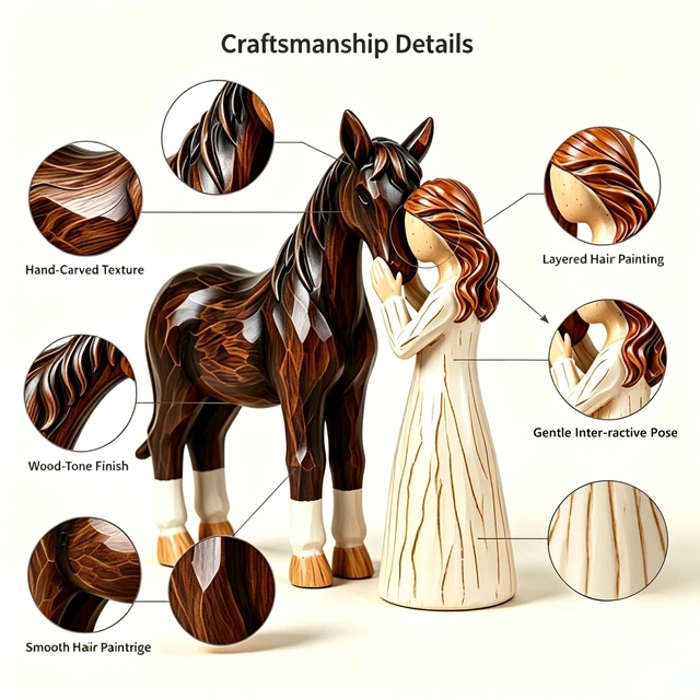 Alt view image 3 of 4 - Girl and Horse Resin Statue, Hugging Animal Art Sculpture, Modern Resin Craft Ornament, Creative Home Desktop Decoration, Ideal Festival Gift for Family and Friends