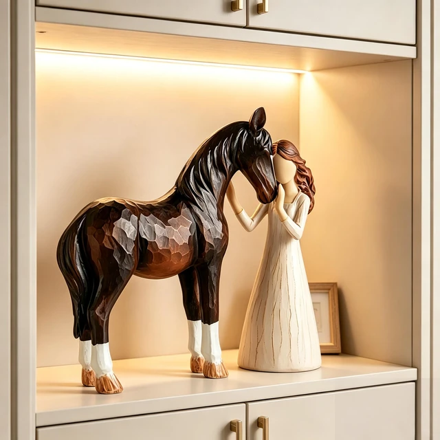 Alt view image 4 of 4 - Girl and Horse Resin Statue, Hugging Animal Art Sculpture, Modern Resin Craft Ornament, Creative Home Desktop Decoration, Ideal Festival Gift for Family and Friends