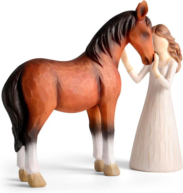 Alt view image 5 of 5 - Girl and Horse Resin Statue, Hugging Animal Art Sculpture, Modern Resin Craft Ornament, Creative Home Desktop Decoration, Ideal Festival Gift for Family and Friends