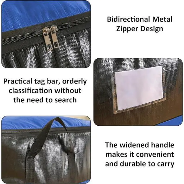 Alt view image 6 of 7 - 104L Large Capacity Clothes Storage Bag, Reinforced Handle Quilt Storage Organizer with Zipper, Foldable Clothing Storage Bin for Blankets Comforters Jackets