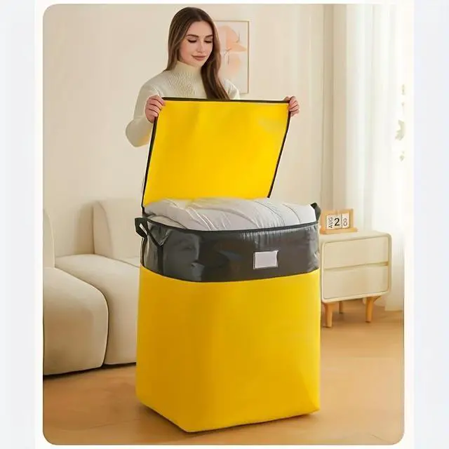 Alt view image 3 of 7 - 6Pack 104L Large Clothes Storage Bags, HeavyDuty Zipper Quilt Storage Organizer with Handle & Label Window, Foldable Storage Sacks for Bedding, Comforters, Seasonal Clothing