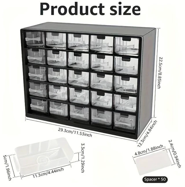 Alt view image 2 of 7 - 25PCS Transparent Drawer Storage Box, Adjustable Divider Hardware Organizer Cabinet, Plastic Drawer Type Tool Classification Case for Small Parts, Screws, Bolts, Hardware Accessories Storage