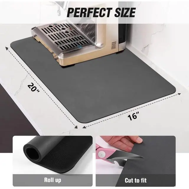 Alt view image 2 of 7 - Coffee Mat - Absorbent Hide Stain Rubber Backed Dish Drying Mat for Kitchen Counter - Bar Mats for Countertops Accessories Fit Under Coffee Maker Espresso Machine