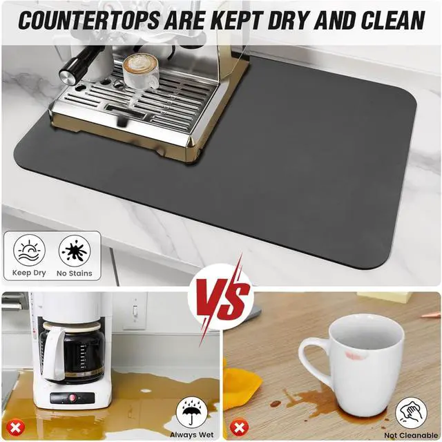 Alt view image 4 of 7 - Coffee Mat - Absorbent Hide Stain Rubber Backed Dish Drying Mat for Kitchen Counter - Bar Mats for Countertops Accessories Fit Under Coffee Maker Espresso Machine