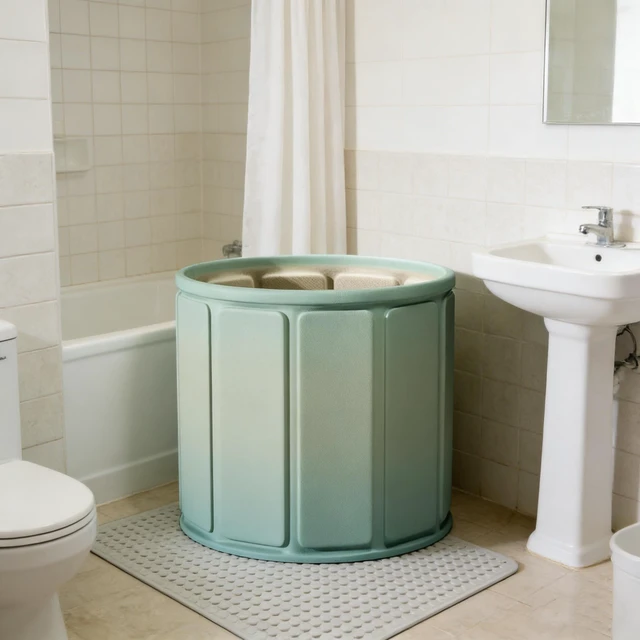 Alt view image 7 of 7 - No-Install Foldable Bathtub, One-Second Quick Open Portable Bath Tub, Collapsible Freestanding Shower Tub for Adults Kids, Indoor Outdoor Portable Soaking Bath Barrel