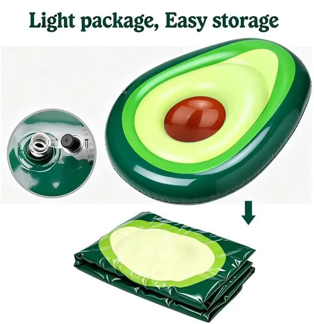 Alt view image 3 of 5 - Avocado Shaped Inflatable Float Bed, Portable Water Floating Lounge Chair, Durable PVC Water Float Raft for Swimming Pool, Beach, Lake Outdoor Summer Water Entertainment