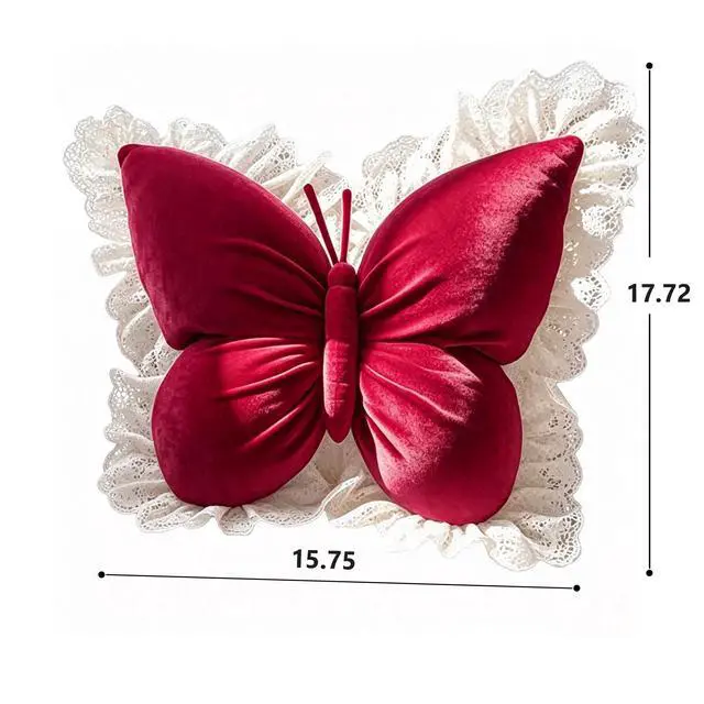 Alt view image 2 of 2 - Rose red Butterfly Shaped Throw Pillow, Soft Plush Decorative Butterfly Cushion, Aesthetic Fluffy Accent Pillow, Ergonomic Comfort Cushion
