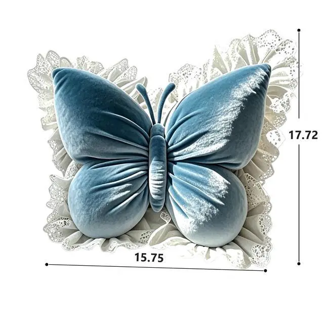 Alt view image 2 of 2 - Blue Butterfly Shaped Throw Pillow, Soft Plush Decorative Butterfly Cushion, Aesthetic Fluffy Accent Pillow, Ergonomic Comfort Cushion