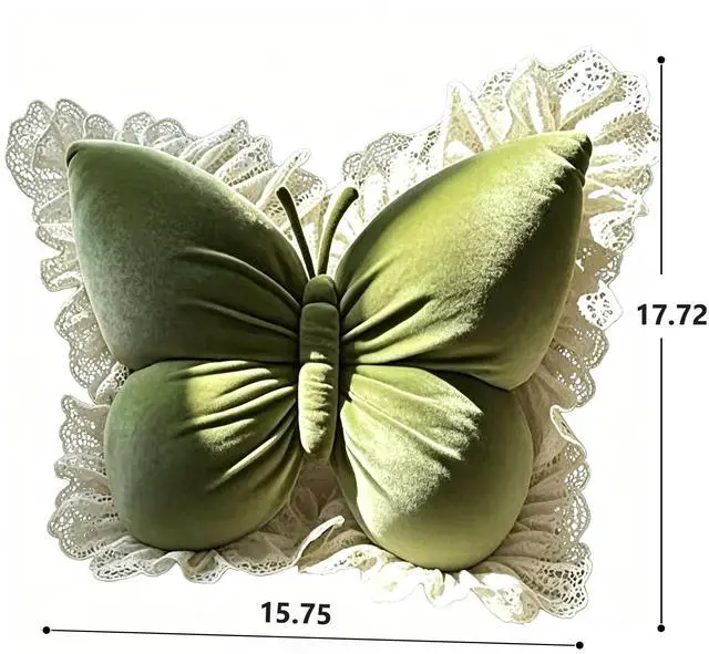 Alt view image 2 of 2 - Green Butterfly Shaped Throw Pillow, Soft Plush Decorative Butterfly Cushion, Cute Ergonomic Accent Pillow for Bedroom, Sofa, Living Room