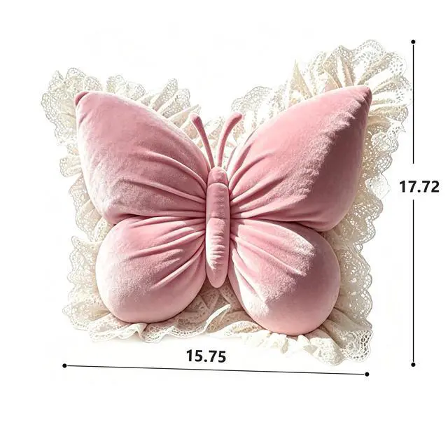 Alt view image 2 of 2 - Pink Butterfly Shaped Throw Pillow, Soft Plush Decorative Butterfly Cushion, Aesthetic Fluffy Accent Pillow, Ergonomic Comfort Cushion