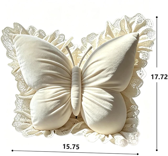 Alt view image 2 of 2 - White Butterfly Shaped Throw Pillow, Soft Plush Decorative Butterfly Cushion, Aesthetic Fluffy Accent Pillow, Ergonomic Comfort Cushion