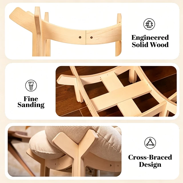 Alt view image 3 of 6 - Minimalist Wooden Cat Bed with Stand, Sturdy Elevated Cat Furniture Frame, Breathable Comfortable Indoor Cat Sleeping Perch