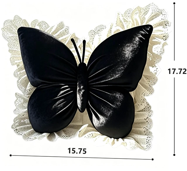 Alt view image 2 of 2 - Black Butterfly Shaped Throw Pillow, Soft Plush Decorative Butterfly Cushion, Aesthetic Fluffy Accent Pillow, Ergonomic Comfort Cushion