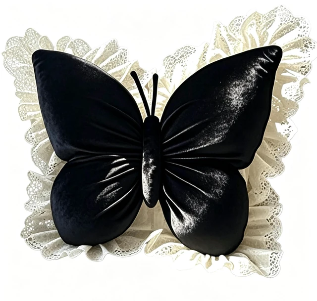 Main image of Black Butterfly Shaped Throw Pillow, Soft Plush Decorative Butterfly Cushion, Aesthetic Fluffy Accent Pillow, Ergonomic Comfort Cushion