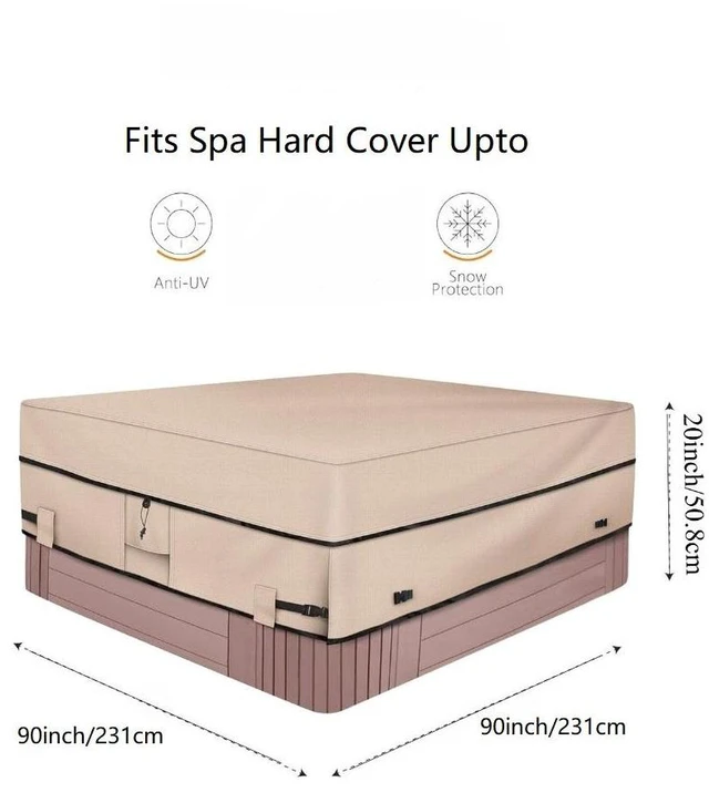 Alt view image 2 of 6 - Light Khaki Square Hot Tub Cover, All Weather Waterproof Outdoor Spa Protector