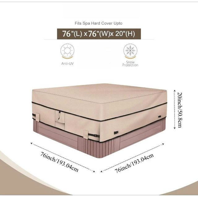 Alt view image 2 of 6 - Light Khaki Square Hot Tub Cover, All Weather Waterproof Outdoor Spa Protector