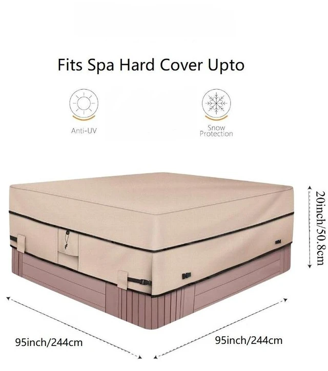 Alt view image 2 of 6 - Light Khaki Square Hot Tub Cover, All Weather Waterproof Outdoor Spa Protector