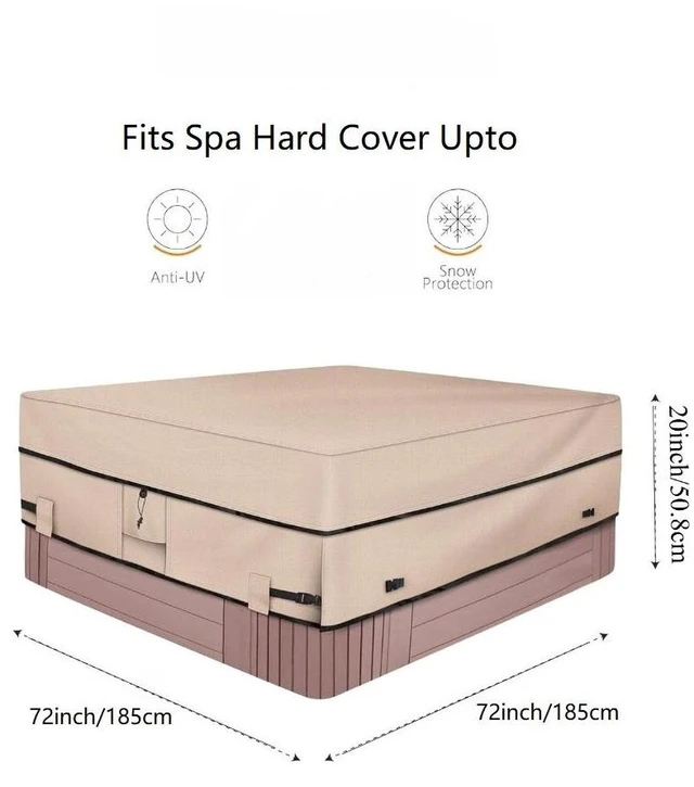 Alt view image 2 of 6 - Light Khaki Square Hot Tub Cover, All Weather Waterproof Outdoor Spa Protector