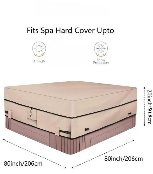 Alt view image 2 of 6 - Light Khaki Square Hot Tub Cover, All Weather Waterproof Outdoor Spa Protector