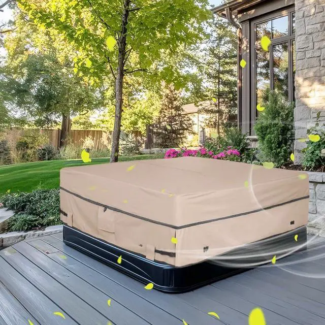 Alt view image 5 of 6 - Light Khaki Square Hot Tub Cover, All Weather Waterproof Outdoor Spa Protector