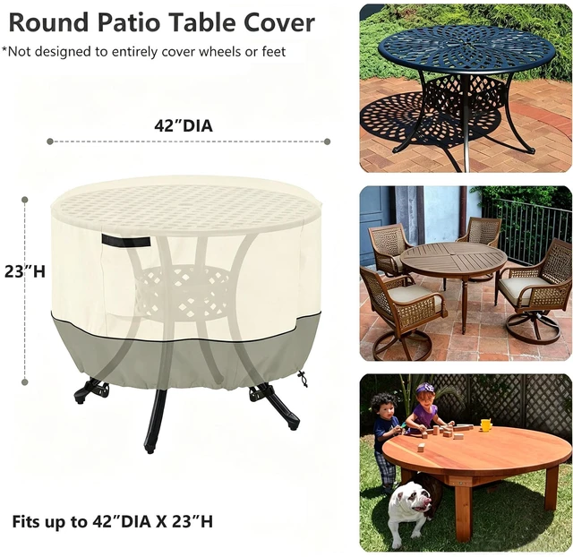 Alt view image 2 of 7 - Beige and Lime Green Spliced Round Table Cover, All Weather Waterproof Outdoor Patio Round Table Protector