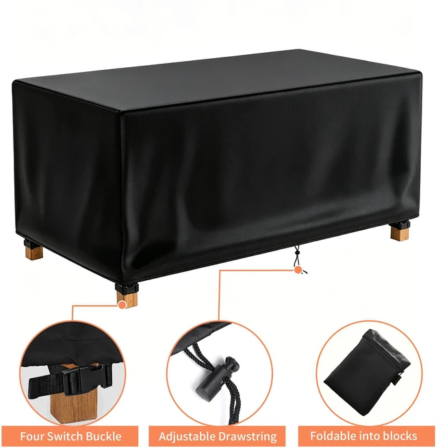 Alt view image 4 of 5 - Black Square Table Cover, All Weather Waterproof Outdoor Patio Square Table Protector