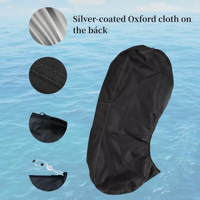Alt view image 4 of 6 - Black Boat Motor Cover, All Weather Waterproof Outdoor Outboard Engine Protector