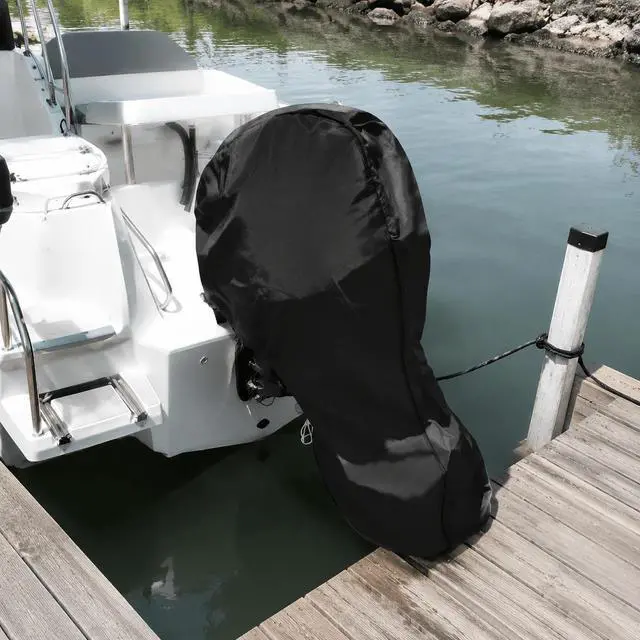 Alt view image 5 of 6 - Black Boat Motor Cover, All Weather Waterproof Outdoor Outboard Engine Protector