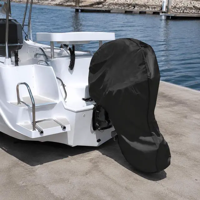 Alt view image 6 of 6 - Black Boat Motor Cover, All Weather Waterproof Outdoor Outboard Engine Protector