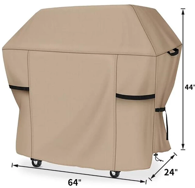 Alt view image 5 of 5 - HeavyDuty Beige BBQ Grill Cover, Waterproof UV Resistant Oxford Cloth Outdoor Barbecue Protector, Windproof Design with Handles, Buckle Straps & Drawstring for Patio Backyard