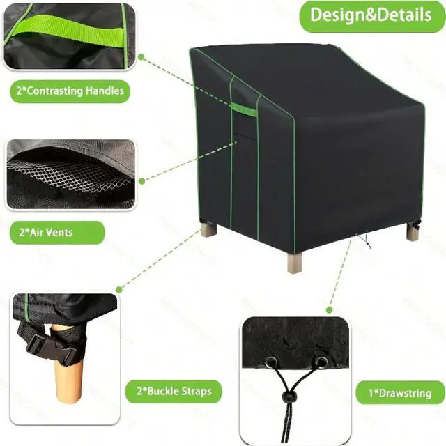 Alt view image 5 of 7 - 2 Pack Patio Chair Covers, Waterproof HeavyDuty Oxford Outdoor Furniture Protector, Wind Resistant AntiUV Patio Armchair Cover for Backyard Lawn