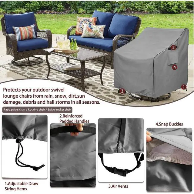 Alt view image 7 of 7 - 2 Pack Patio Swivel Chair Covers, Waterproof HeavyDuty Oxford Outdoor Furniture Protector, Wind Resistant AntiUV Cover for Swivel Patio Armchairs