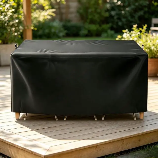 Alt view image 2 of 6 - Rectangular Patio Table Cover, HeavyDuty Oxford Waterproof Outdoor Furniture Cover, Wind Resistant AntiUV Table Protector with Vent for Backyard Lawn