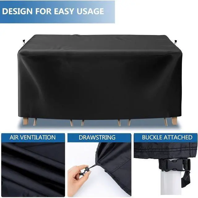 Alt view image 4 of 6 - Rectangular Patio Table Cover, HeavyDuty Oxford Waterproof Outdoor Furniture Cover, Wind Resistant AntiUV Table Protector with Vent for Backyard Lawn