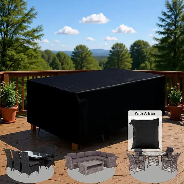 Alt view image 5 of 6 - Rectangular Patio Table Cover, HeavyDuty Oxford Waterproof Outdoor Furniture Cover, Wind Resistant AntiUV Table Protector with Vent for Backyard Lawn