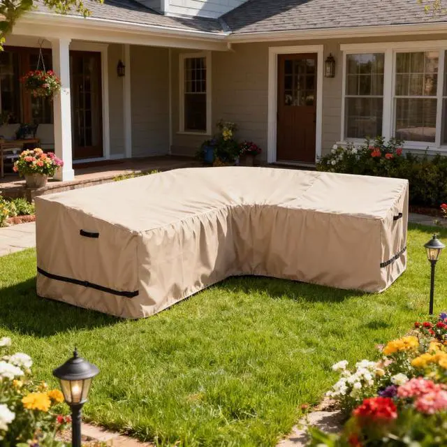 Alt view image 2 of 7 - LShape Patio Sectional Sofa Cover, HeavyDuty Oxford Waterproof Outdoor Corner Furniture Protector, Wind Resistant AntiUV LShaped Sofa Cover for Backyard Lawn