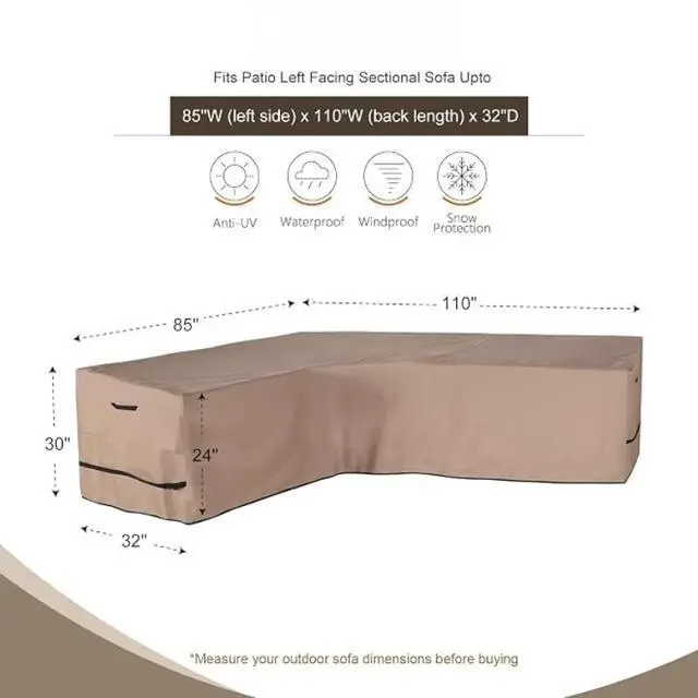 Alt view image 7 of 7 - LShape Patio Sectional Sofa Cover, HeavyDuty Oxford Waterproof Outdoor Corner Furniture Protector, Wind Resistant AntiUV LShaped Sofa Cover for Backyard Lawn